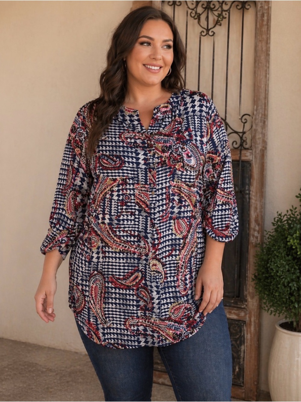 Fig and Flower button down tunic
